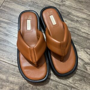 Primark Tan and Black Faux Leather Sandals